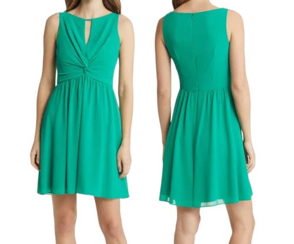 Vince Camuto dress twist fit & flare chiffon green size 6